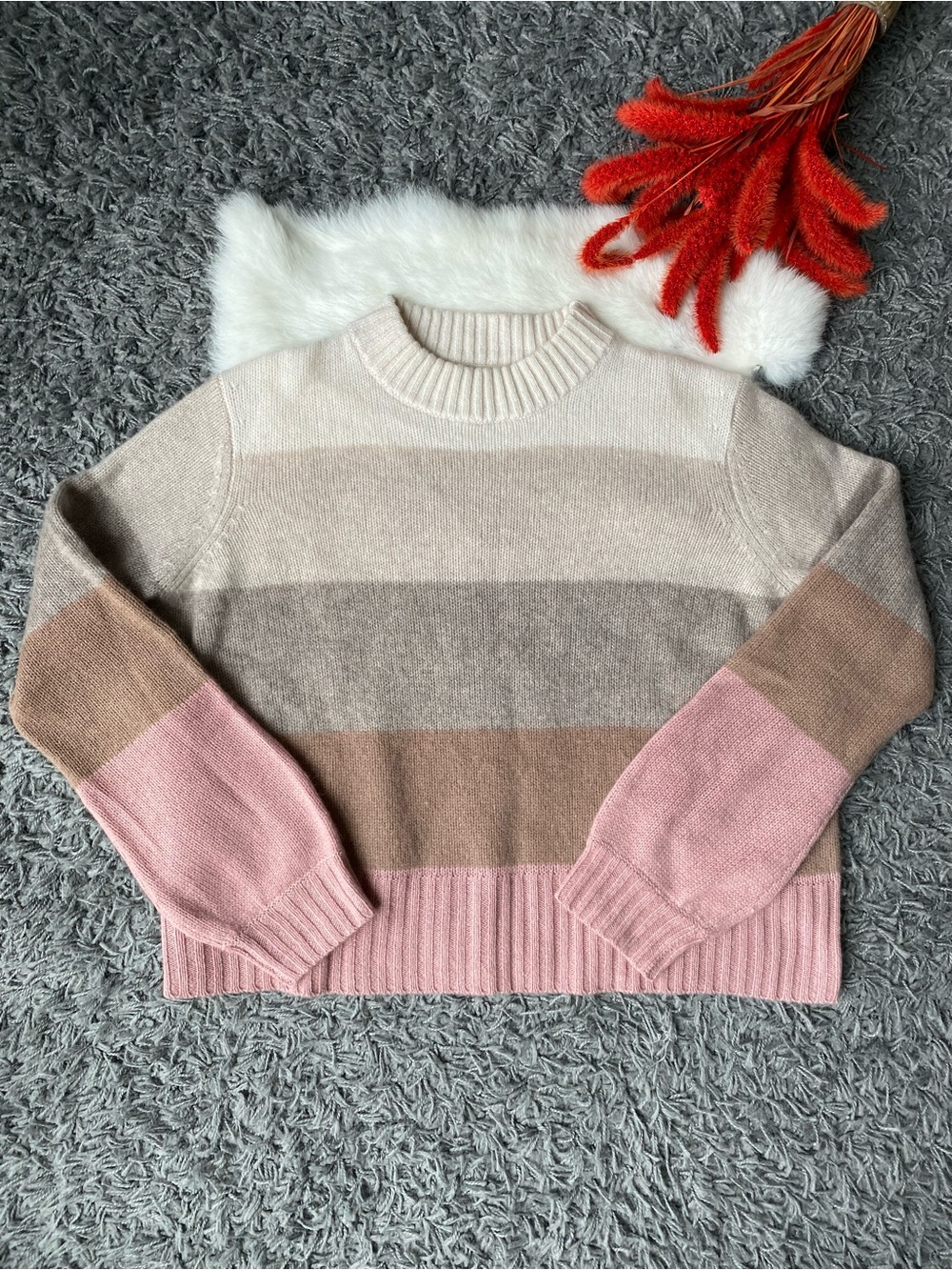 FILORO Cashmere Striped Colorblock Relaxed Sweater